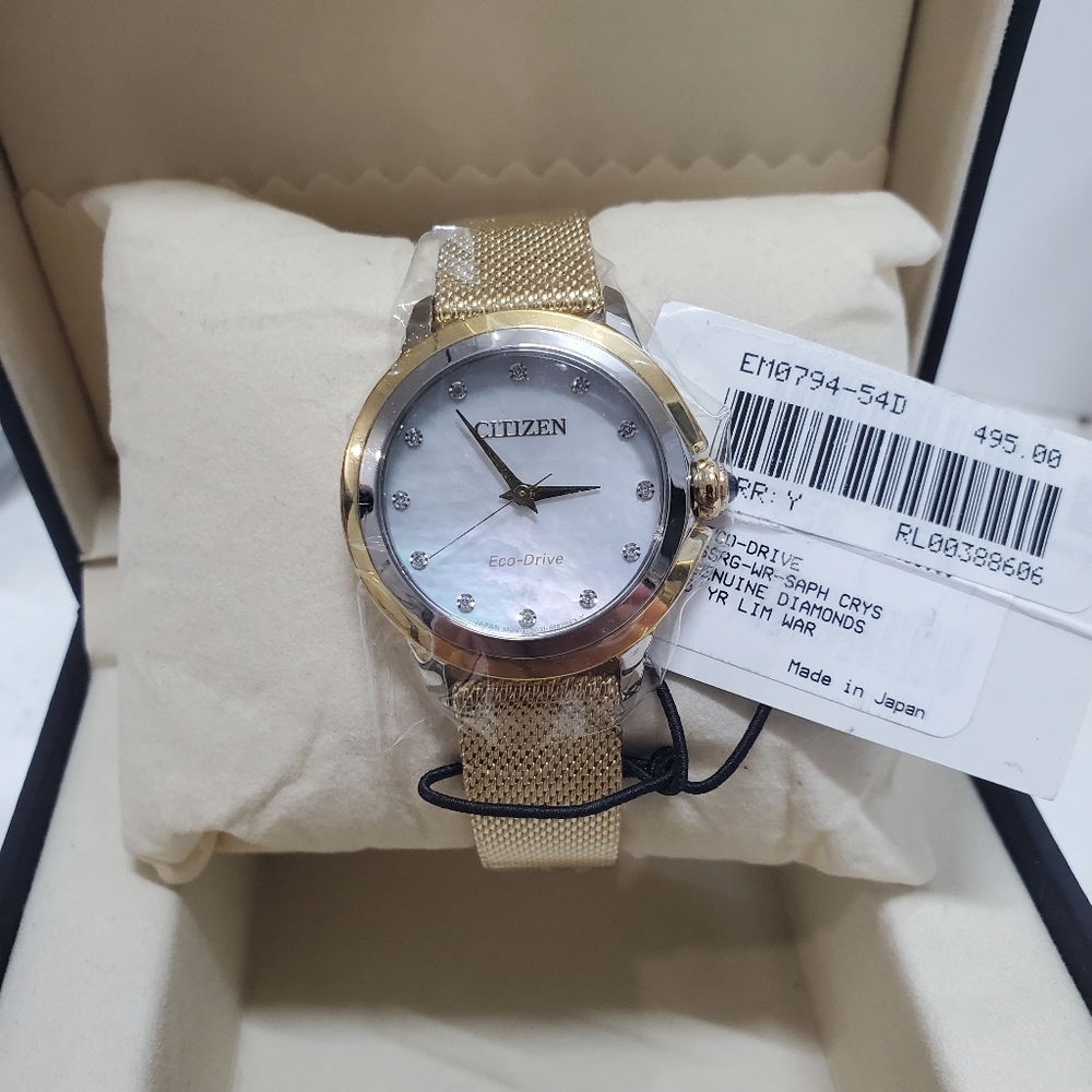 Citizen Ceci Diamond Accents Gold Tone Stainless Steel Eco-Drive EM0794-54D $495